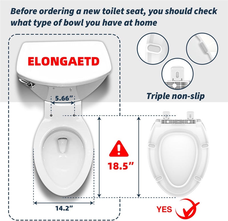 CcBello ELONGATED toilet seat risers for seniors, Slow Close, Elevated toilet seat, Heavy Duty, Never Loosen, Raised toilet seat elongated bowl, White(18.5”) - Image 4